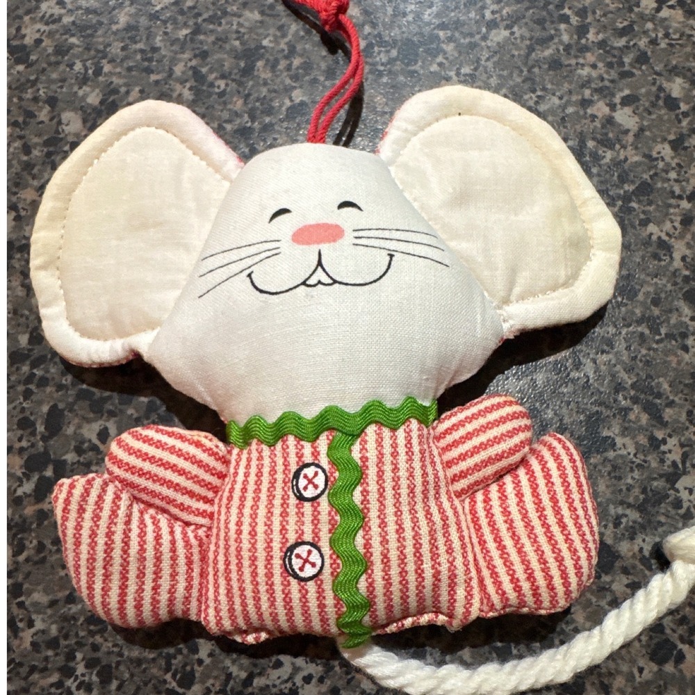 Hallmark Ornament Unisex OS Red White Mouse Vintage 1981 Striped Fabric Plush